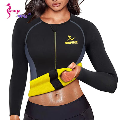 Slimming Body Shaper Fitness Women Neoprene Sauna Jacket Waist Trainer Shapewear Zipper Yoga Shirt Long Sleeve Blouse