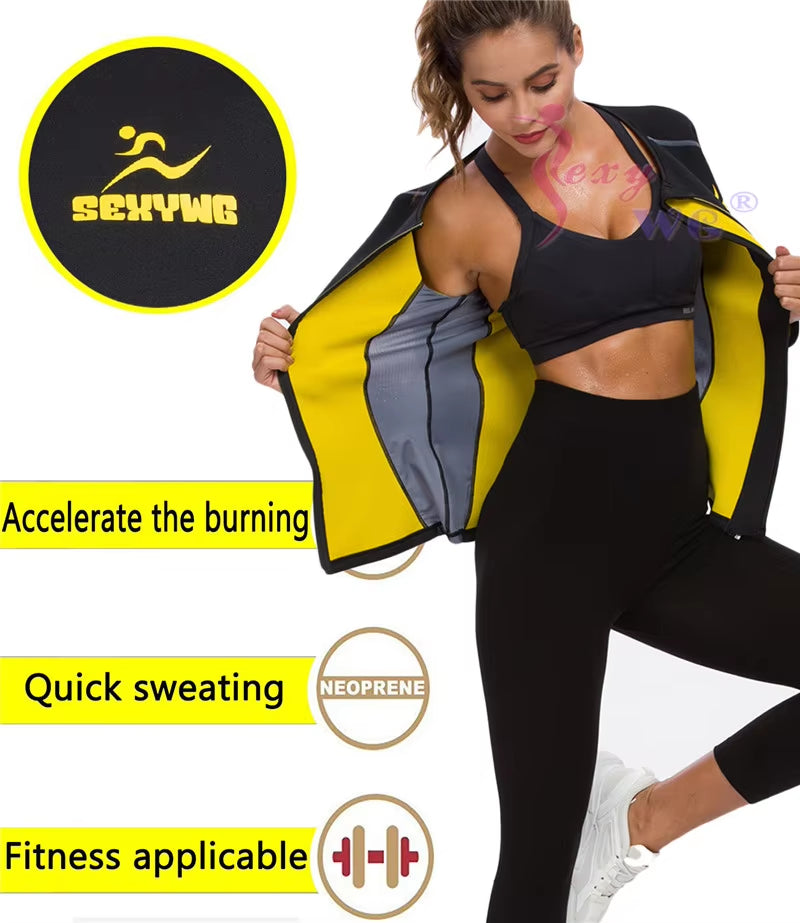 Slimming Body Shaper Fitness Women Neoprene Sauna Jacket Waist Trainer Shapewear Zipper Yoga Shirt Long Sleeve Blouse