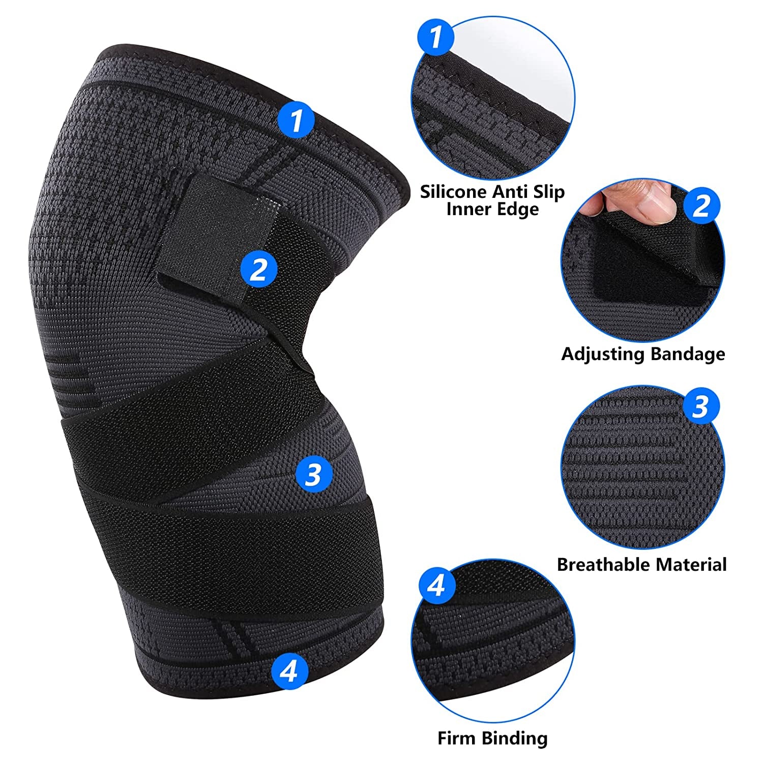 Breathable Compression Knee Sleeve for Men and Women - Adjustable Support for Patellar Tendon Pain and Arthritis Relief, Black (Large)