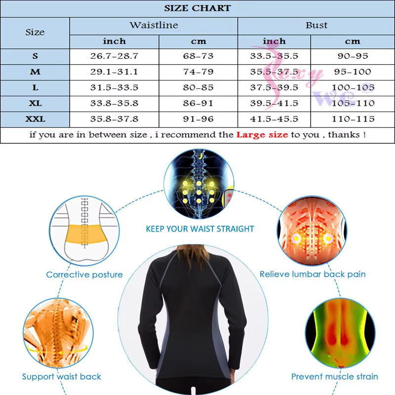 Slimming Body Shaper Fitness Women Neoprene Sauna Jacket Waist Trainer Shapewear Zipper Yoga Shirt Long Sleeve Blouse
