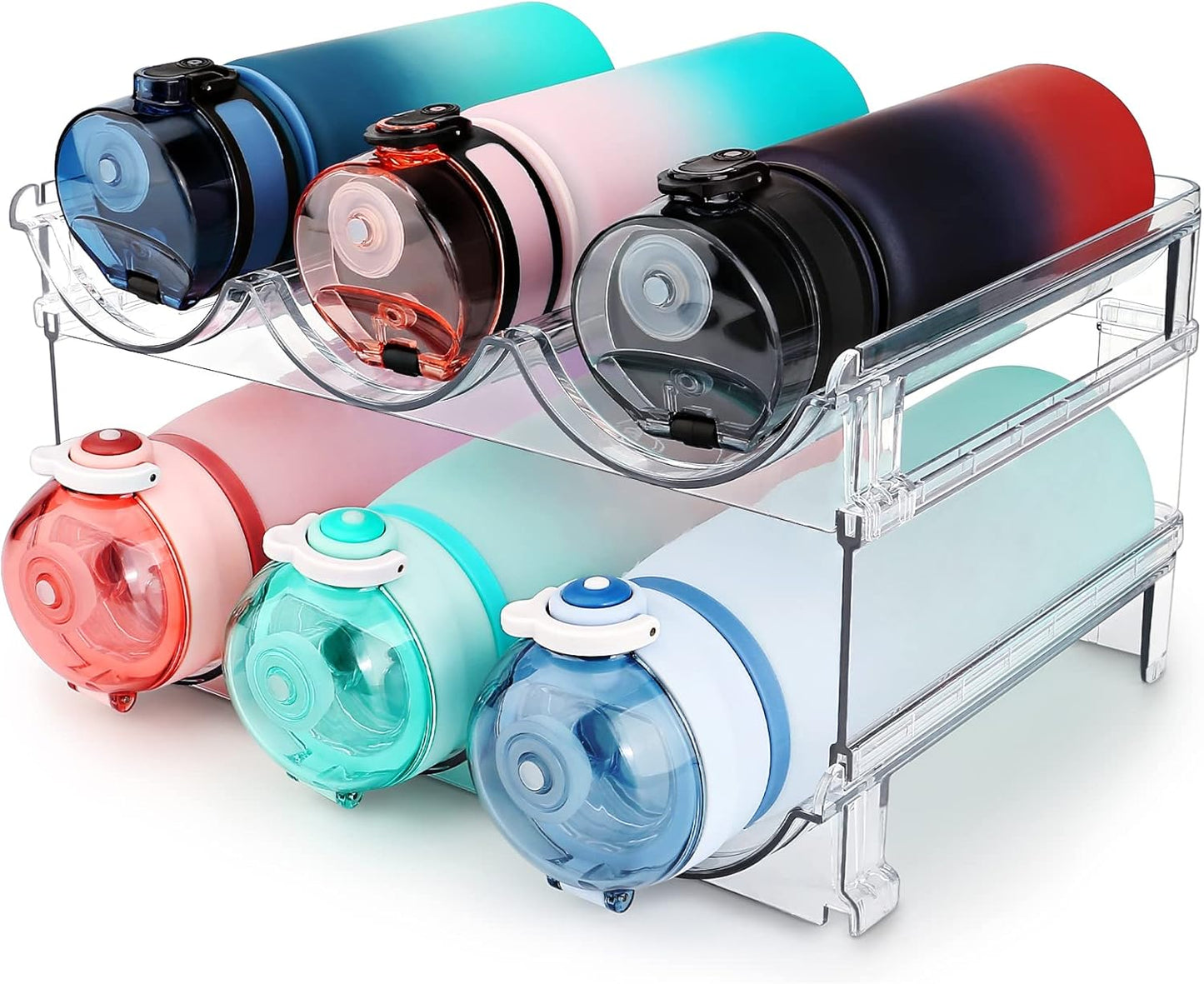 Water Bottle Storage Organizer - 2-Pack Stackable Rack for Cabinet