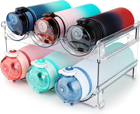 Water Bottle Storage Organizer - 2-Pack Stackable Rack for Cabinet