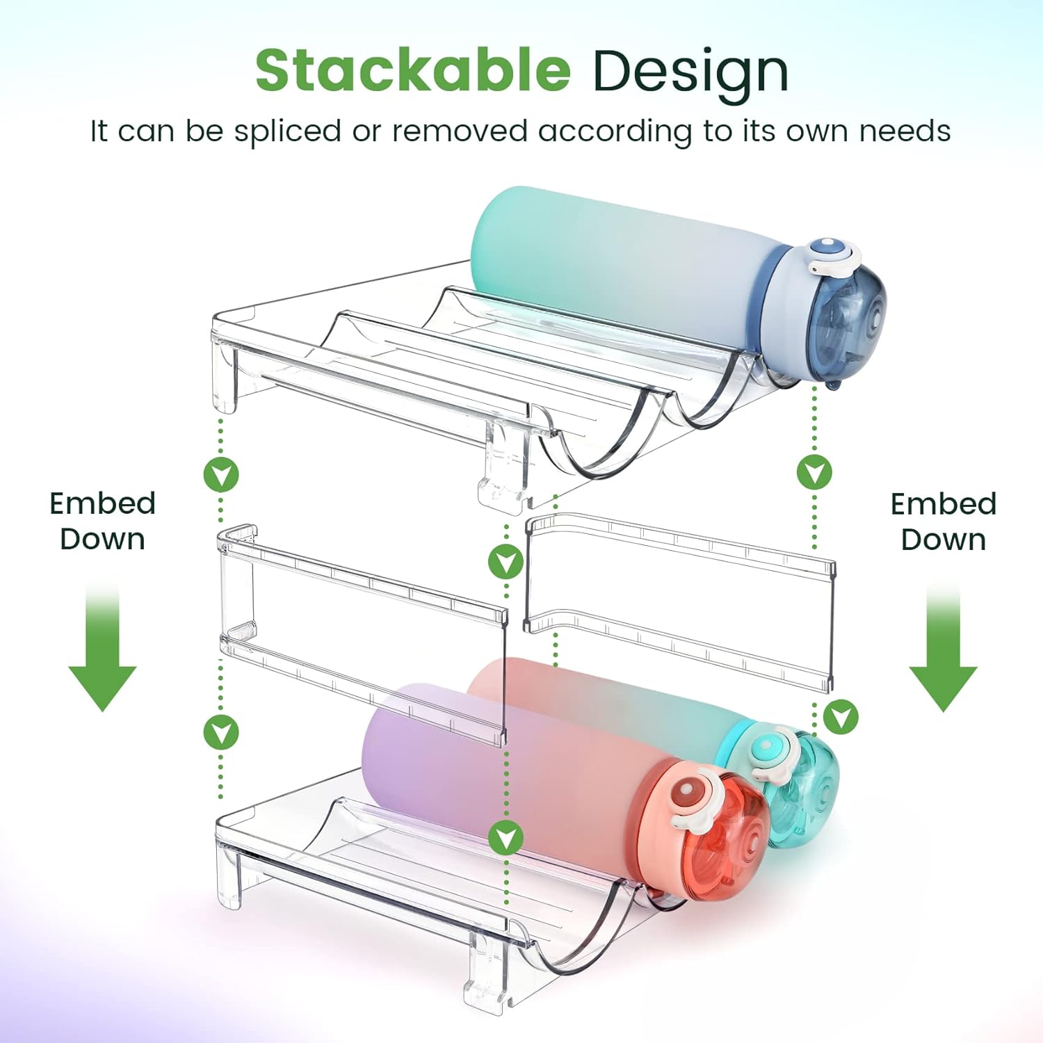 Water Bottle Storage Organizer - 2-Pack Stackable Rack for Cabinet