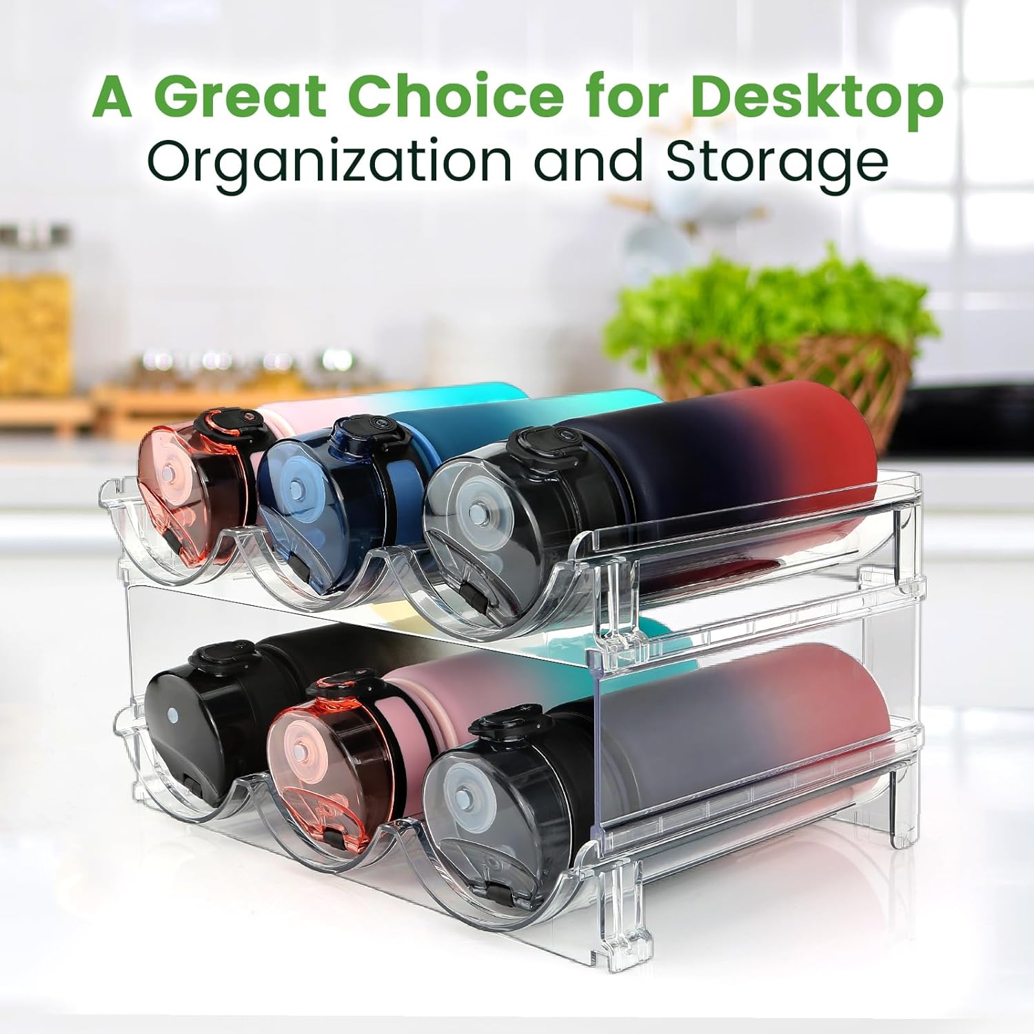 Water Bottle Storage Organizer - 2-Pack Stackable Rack for Cabinet