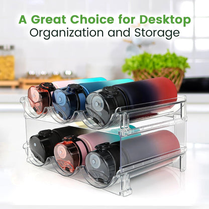 Water Bottle Storage Organizer - 2-Pack Stackable Rack for Cabinet