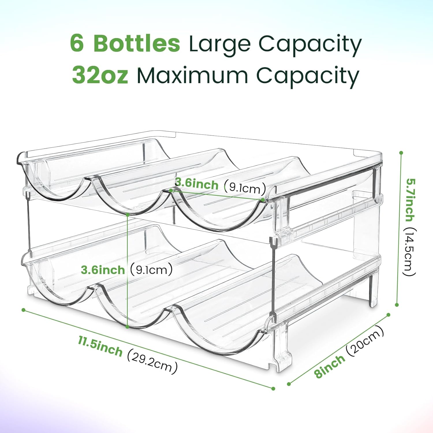 Water Bottle Storage Organizer - 2-Pack Stackable Rack for Cabinet