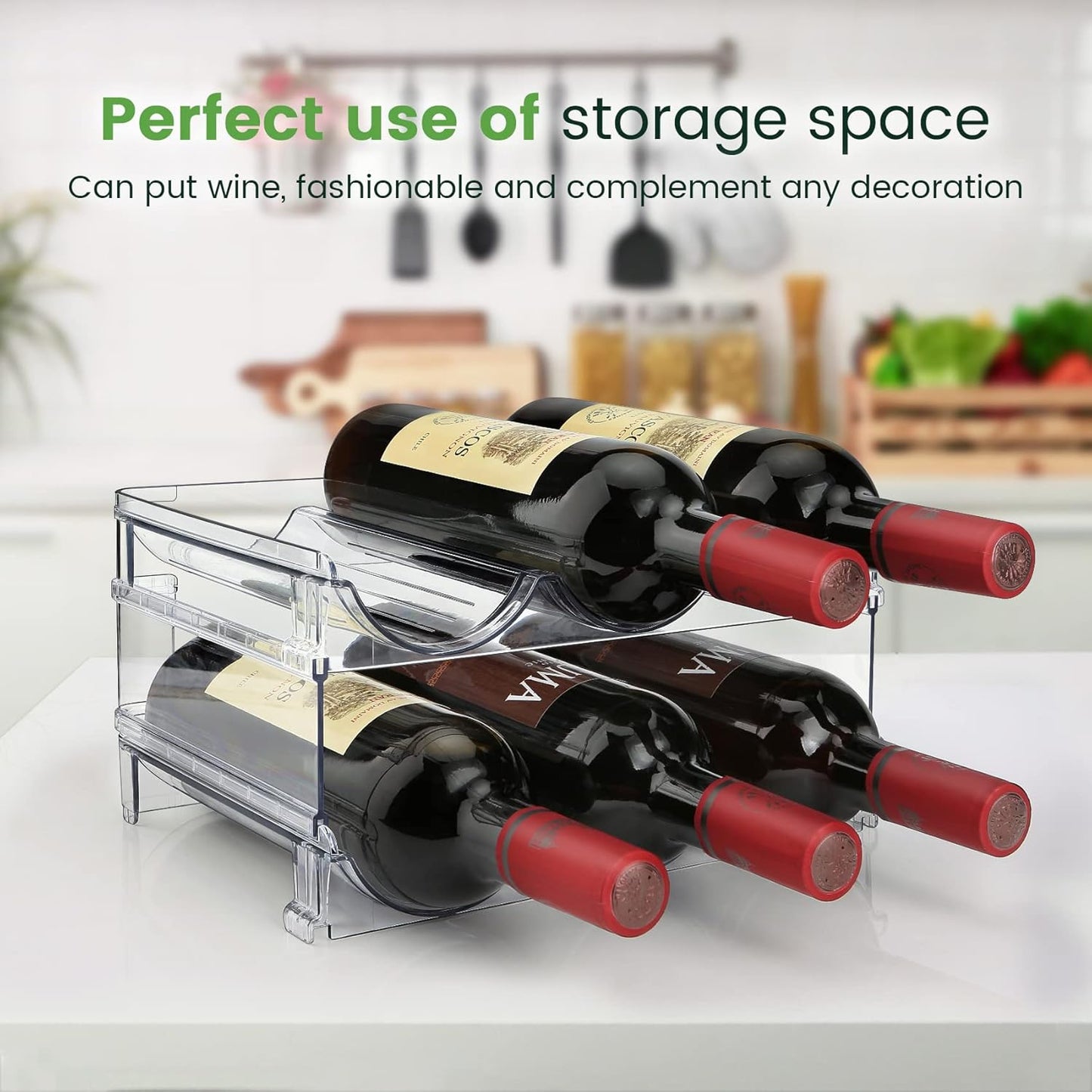 Water Bottle Storage Organizer - 2-Pack Stackable Rack for Cabinet