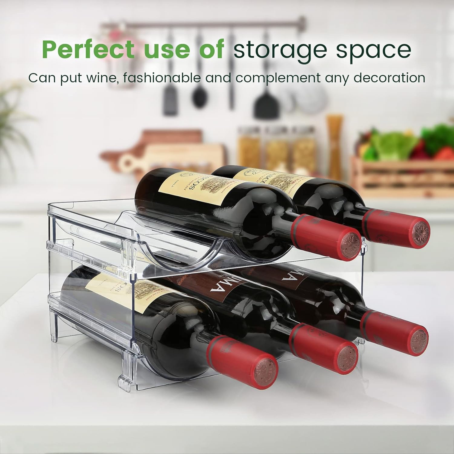 Water Bottle Storage Organizer - 2-Pack Stackable Rack for Cabinet