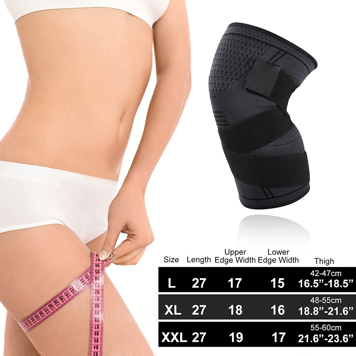 Breathable Compression Knee Sleeve for Men and Women - Adjustable Support for Patellar Tendon Pain and Arthritis Relief, Black (Large)